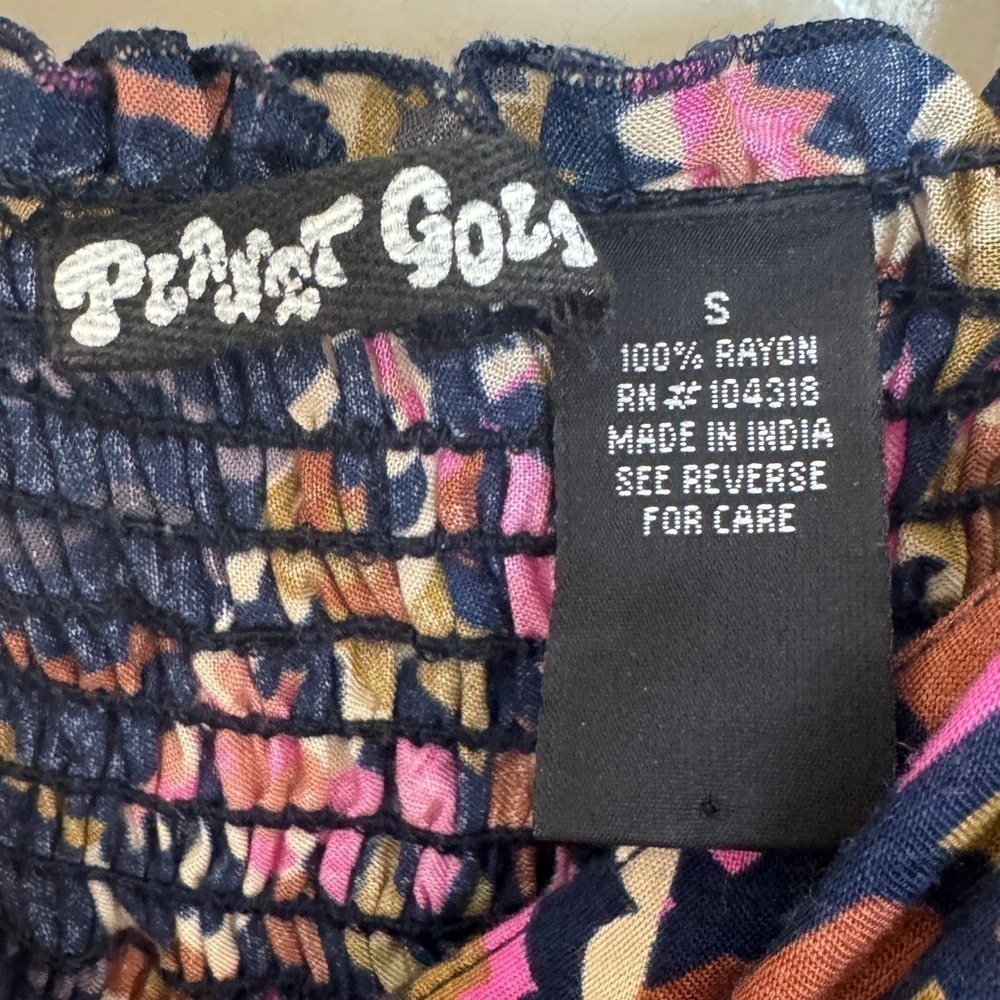 Y2K Planet Gold Boho Mini Dress S Pink Blue Geometric Babydoll Festival - Picture 4 of 4